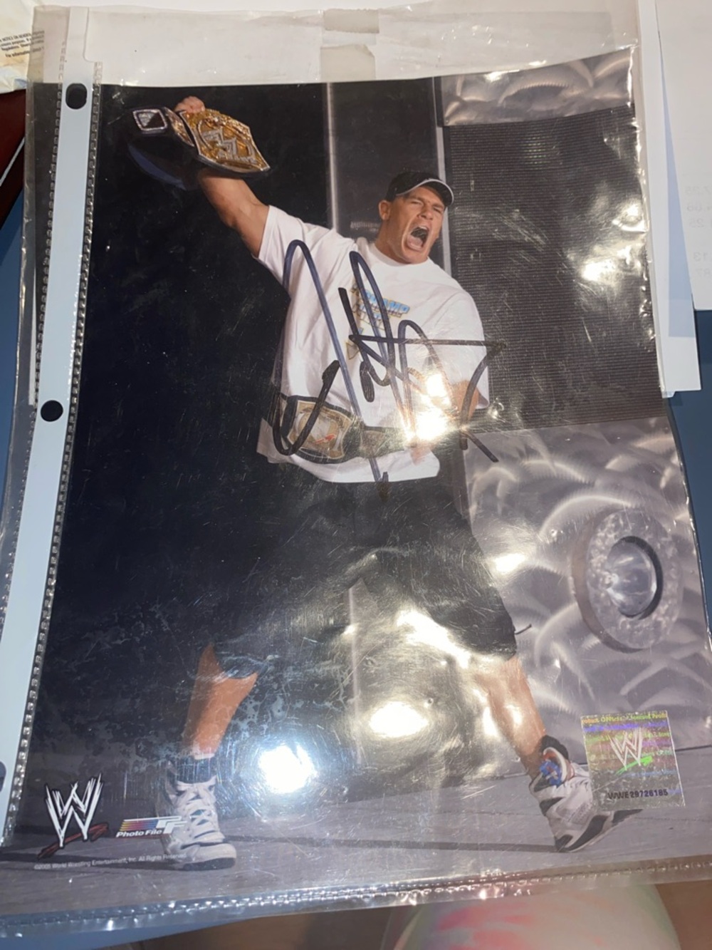 John Cena!! Autographed WWE Champion Photo - White Tee, Black Shorts